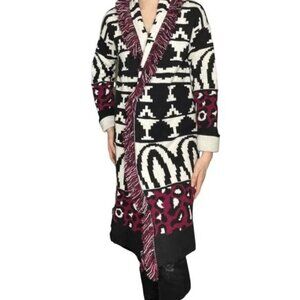 Wool alpaca blend mix Southwestern animal print long open sweater jacket duster